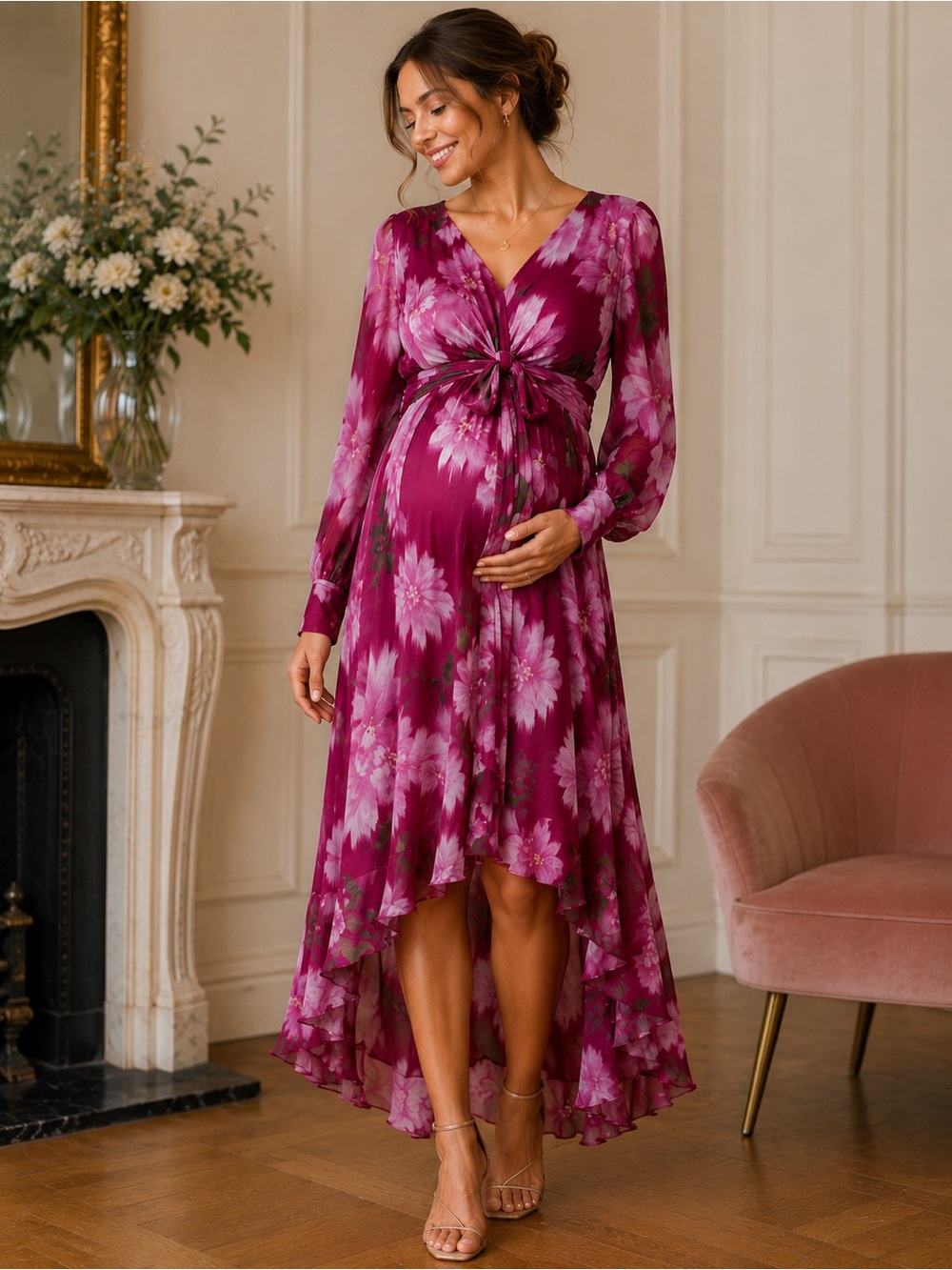 Seraphine Luxe maternity Nursing Maxi Dress Floral Tie Front US 16